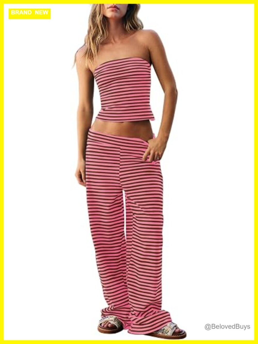 Striped Tube Top and Wide Leg Pants Lounge Set Summer Sleeveless Two Piece